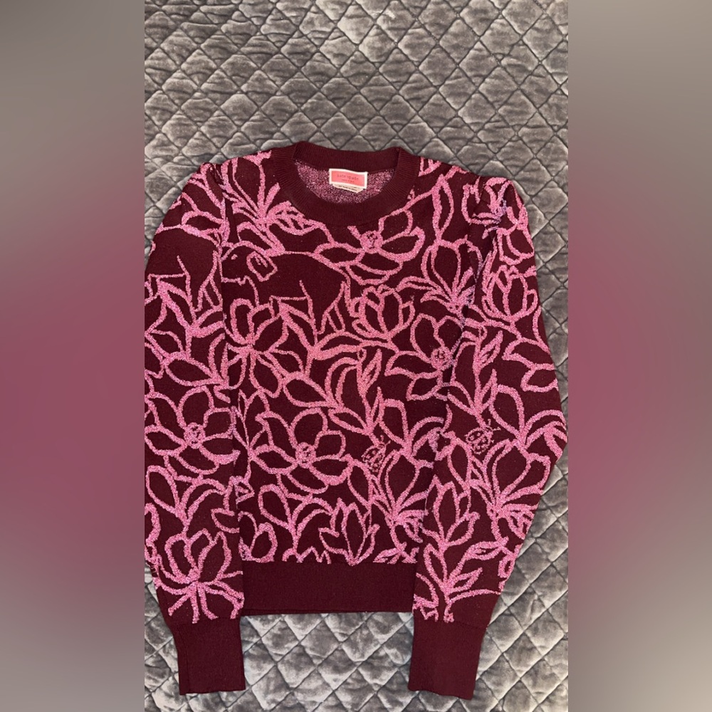 Kate Spade XS Knit Sweater | Burgundy & Pink Designer Pullover